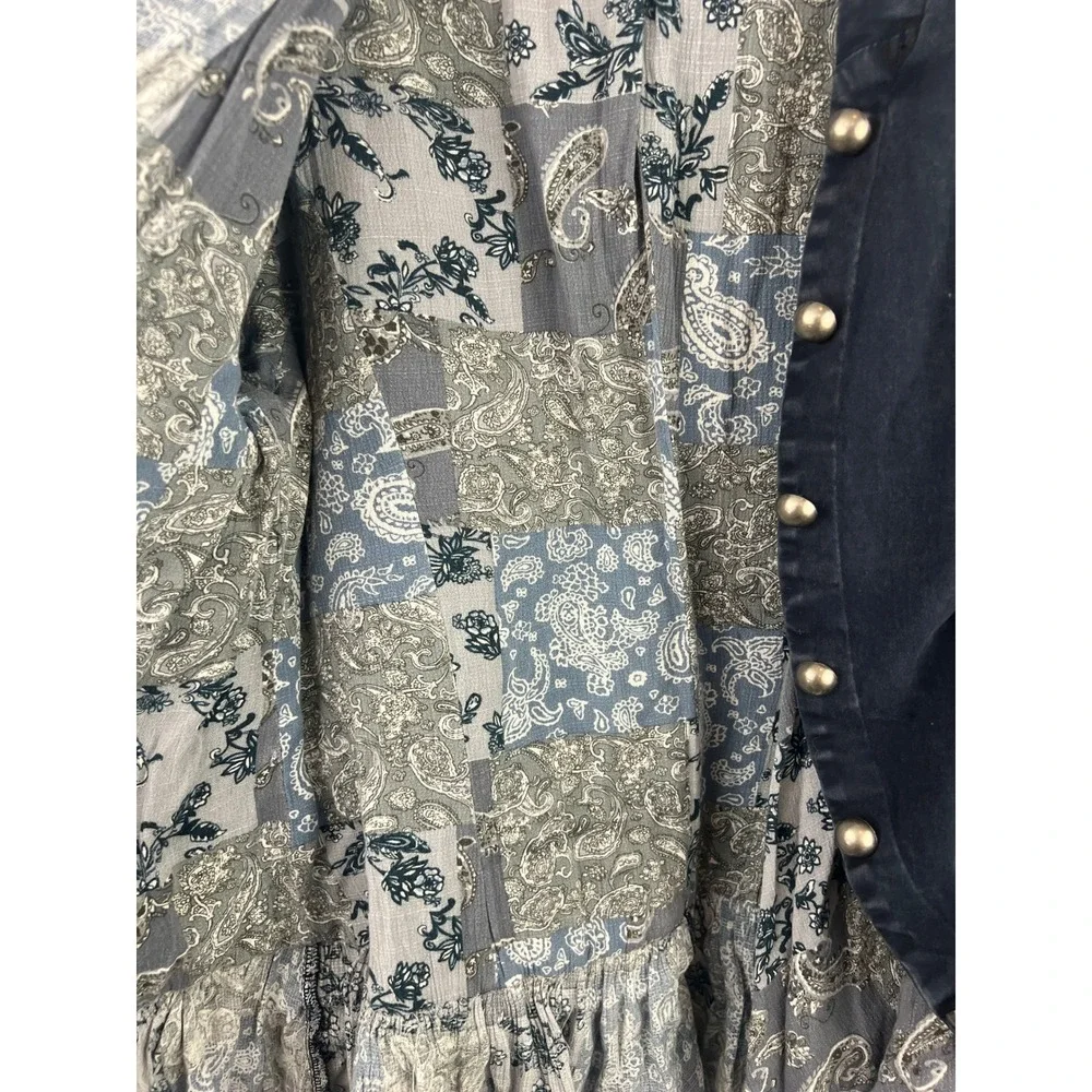 Oli and Hali Boho Military Mixed Media Blue Paisley Ruffle Jacket Size L - Picture 3 of 7